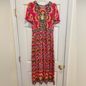NWT Boden Pink and Green Floral Flutter Maxi Dress